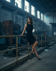 Black Structured Sleeveless Midi Dress