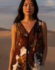 Brown Abstract Sleeveless Blouse