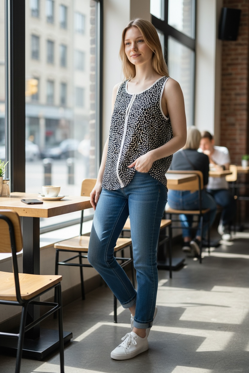 Black White Polka Dot Sleeveless Blouse