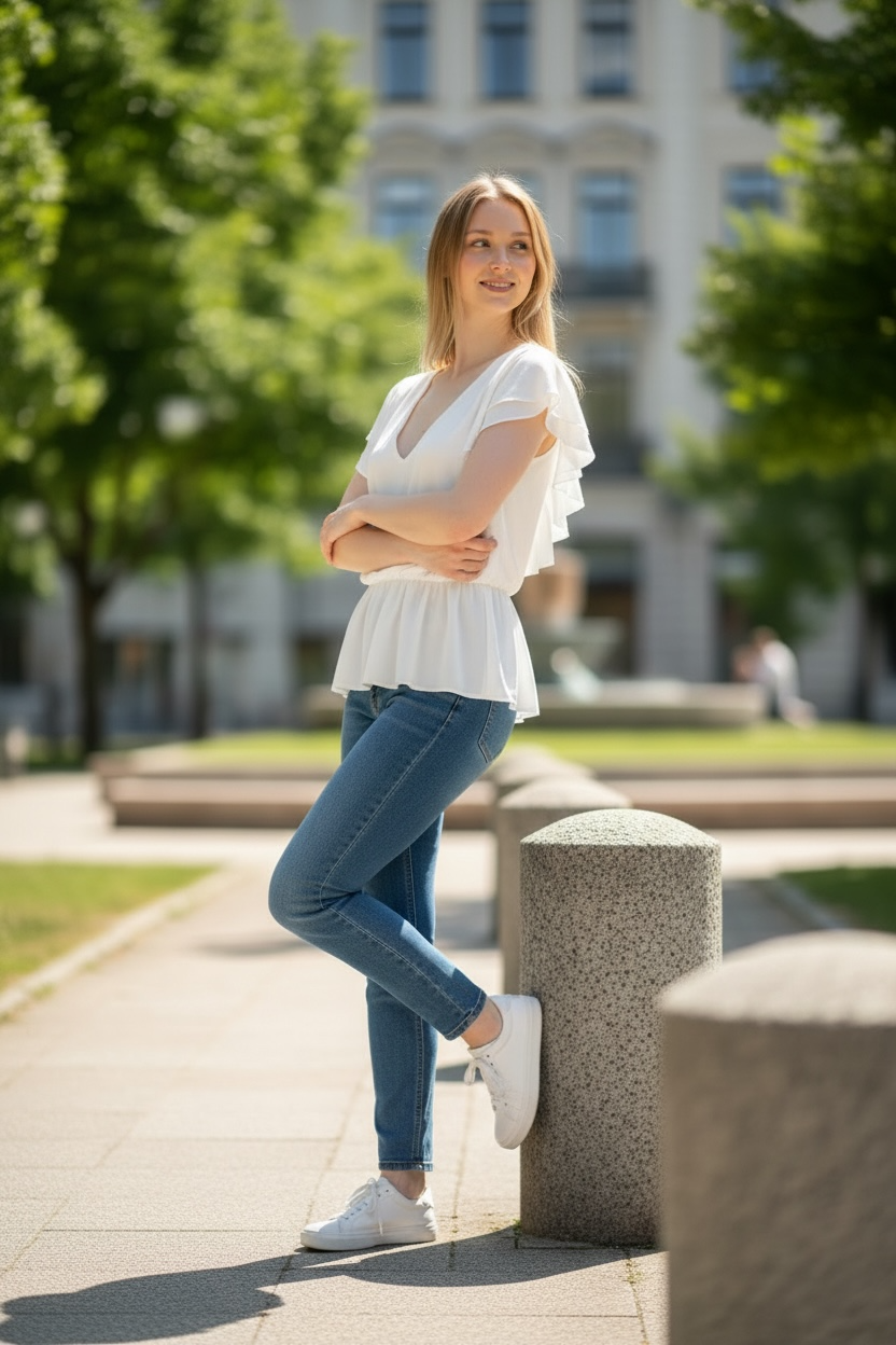 White Ruffle Sleeve Peplum Top