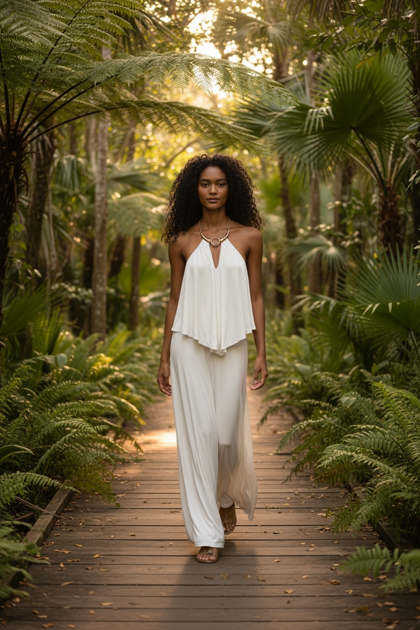 White Halter Wide Leg Jumpsuit