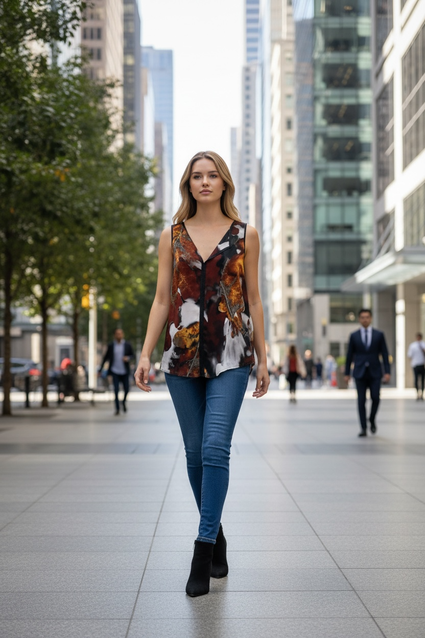 Brown Abstract Sleeveless Tank