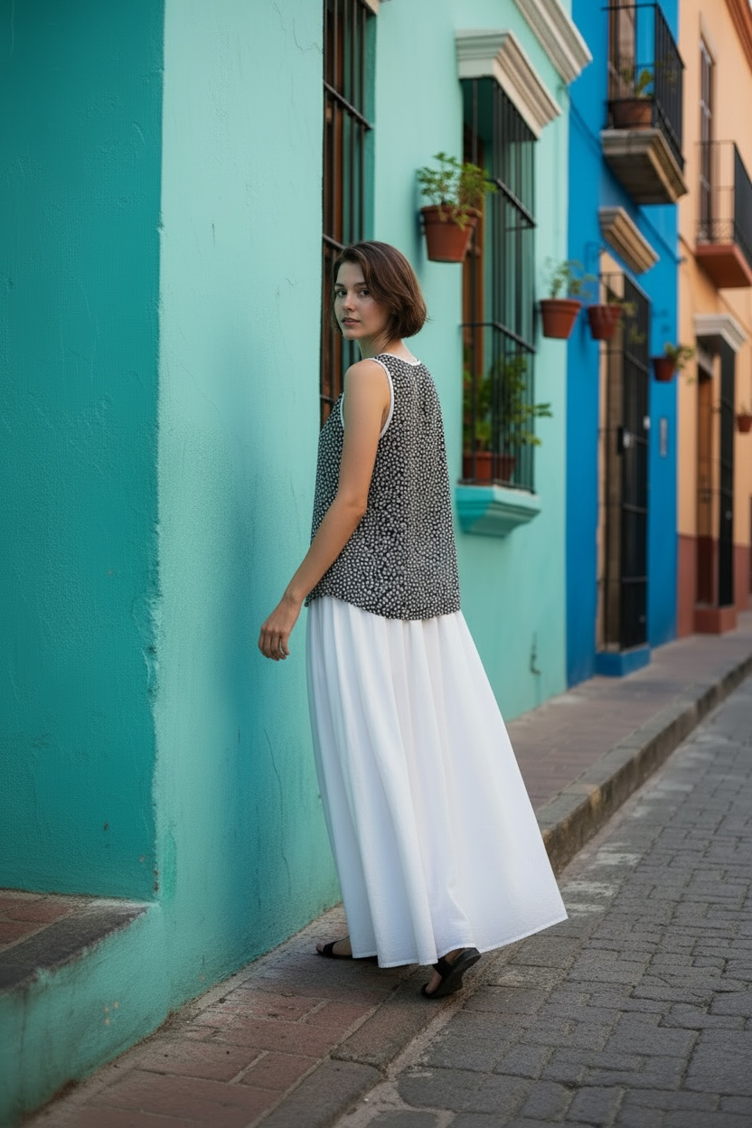 Black White Polka Dot Sleeveless Blouse