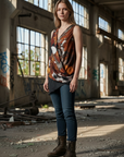 Brown Abstract Wrap Sleeveless Top