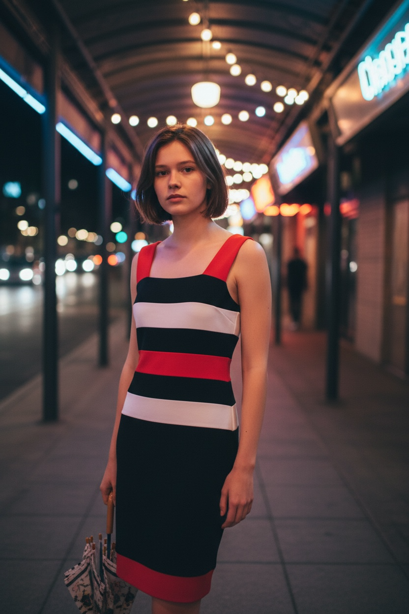 Red Black Stripe Bodycon Dress by Joseph Ribkoff