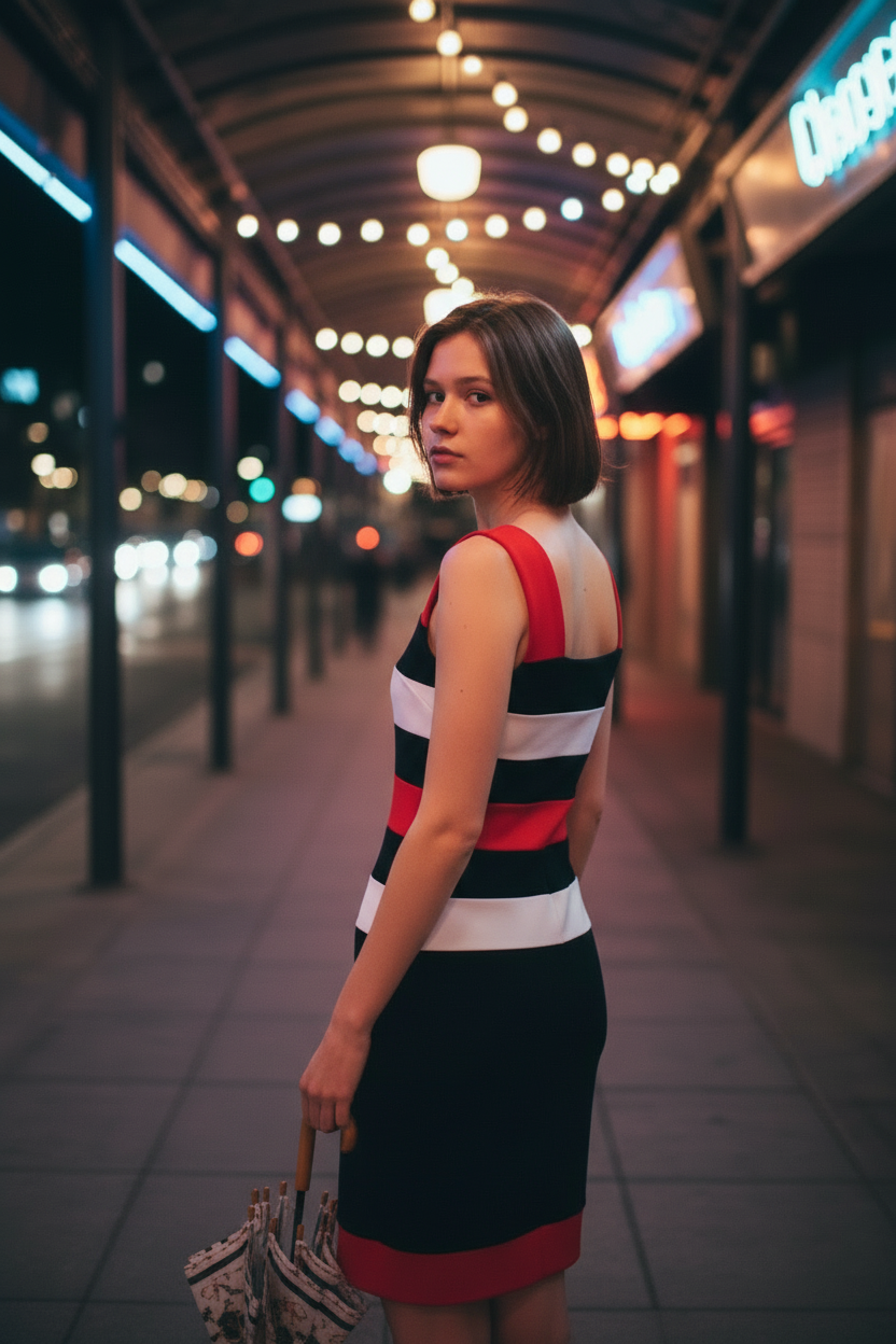 Red Black Stripe Bodycon Dress by Joseph Ribkoff