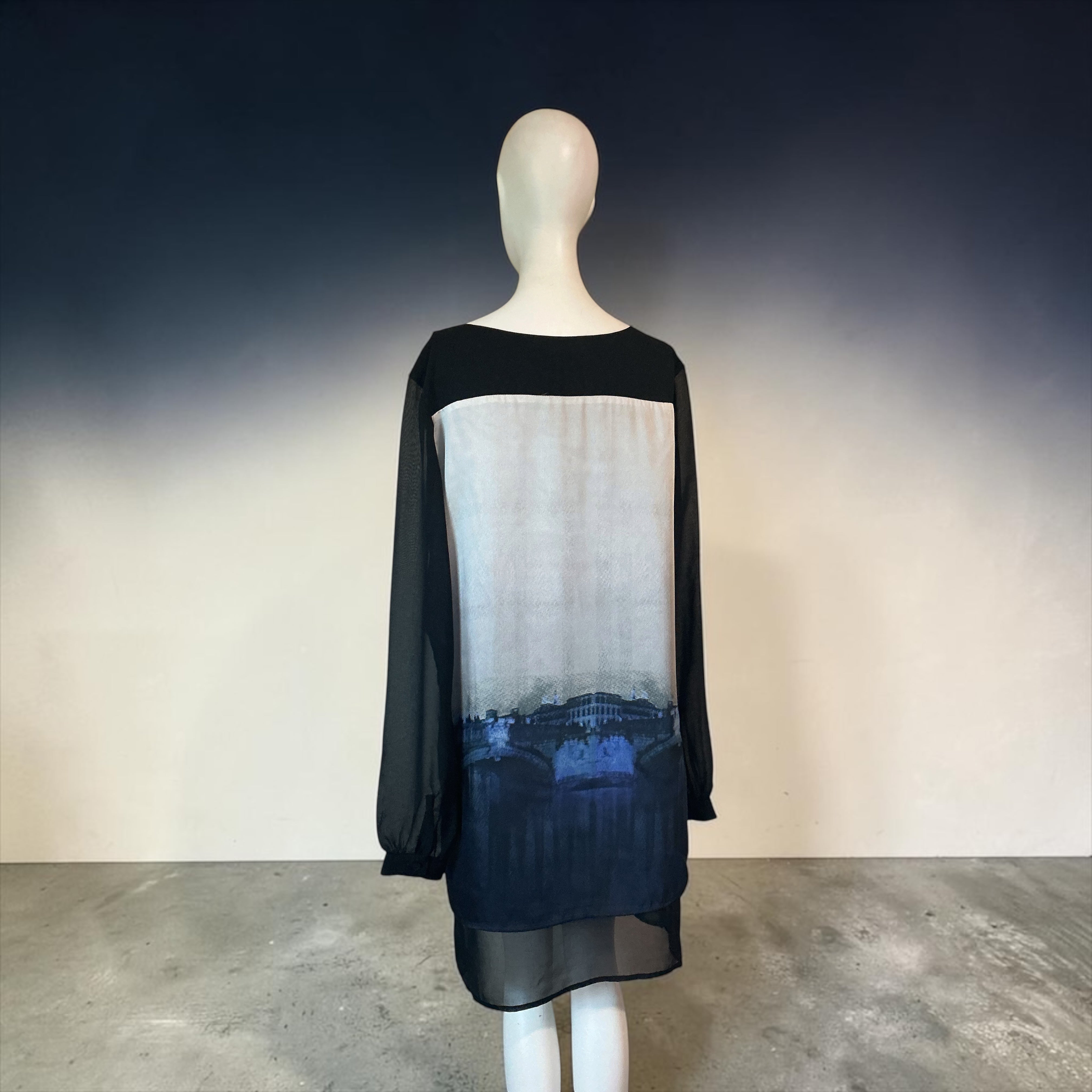 Midnight Cityscape Sheer Tunic Top