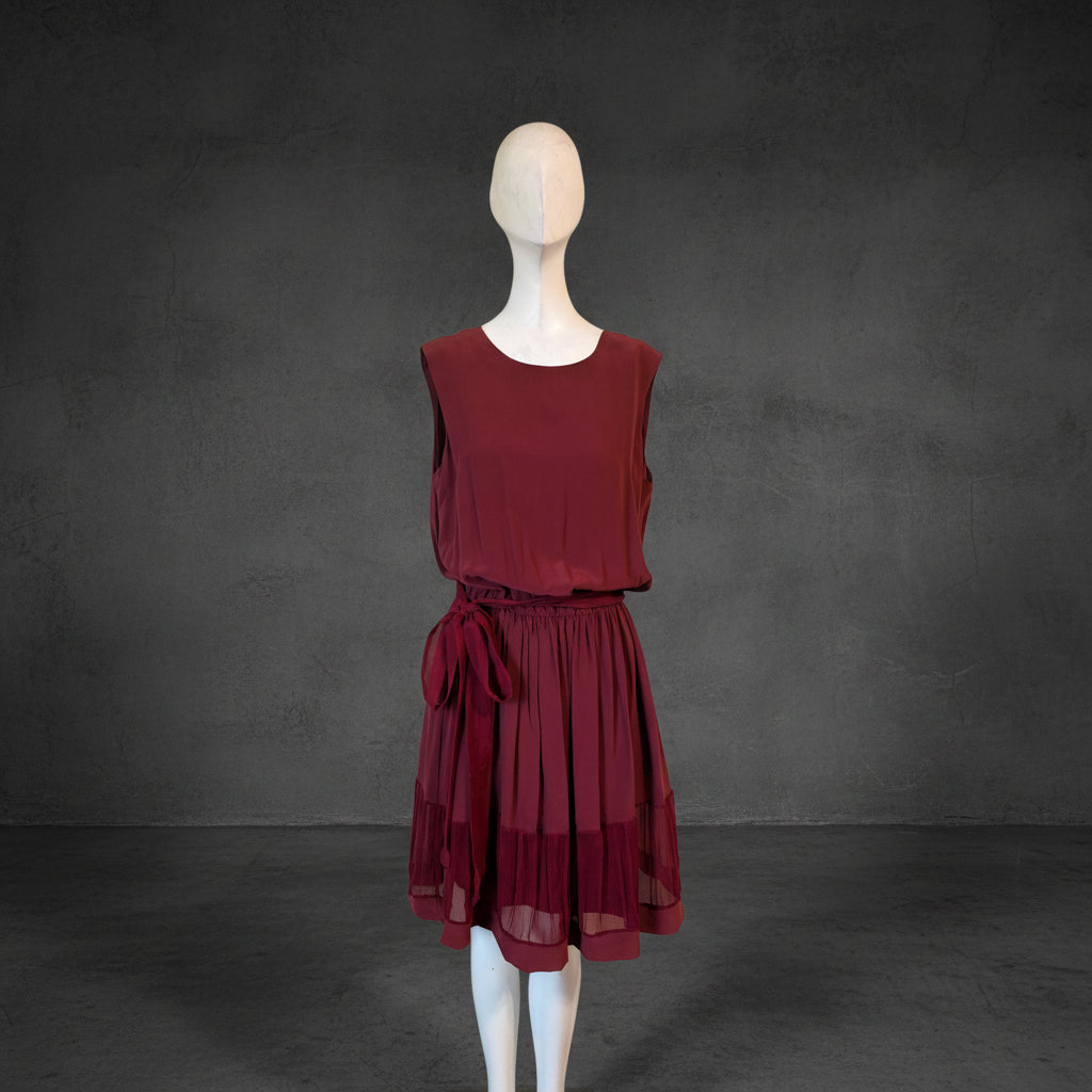 Burgundy Open-Back Chiffon Dress