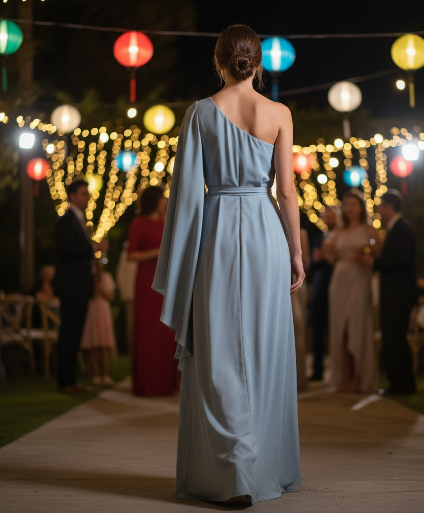 Smokey Blue One Sleeved Gown