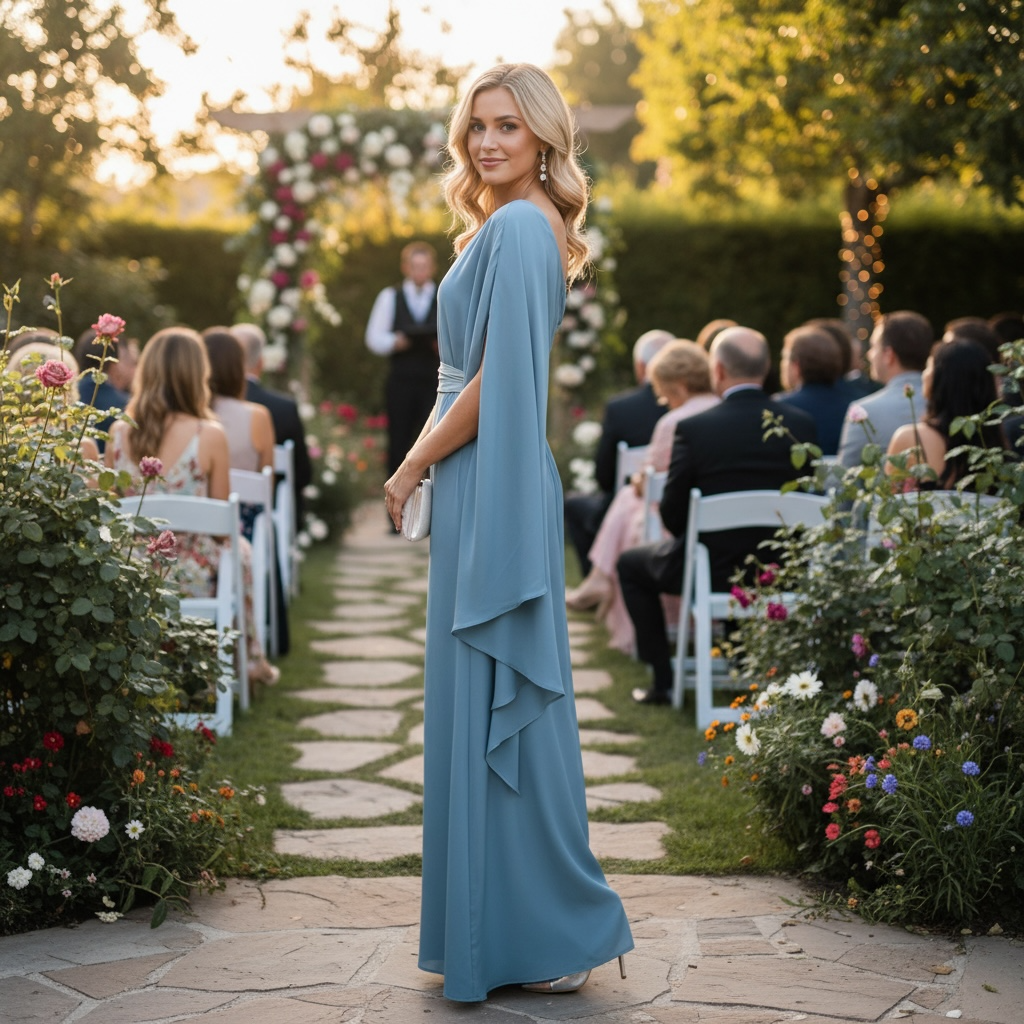 Smokey Blue One Sleeved Gown