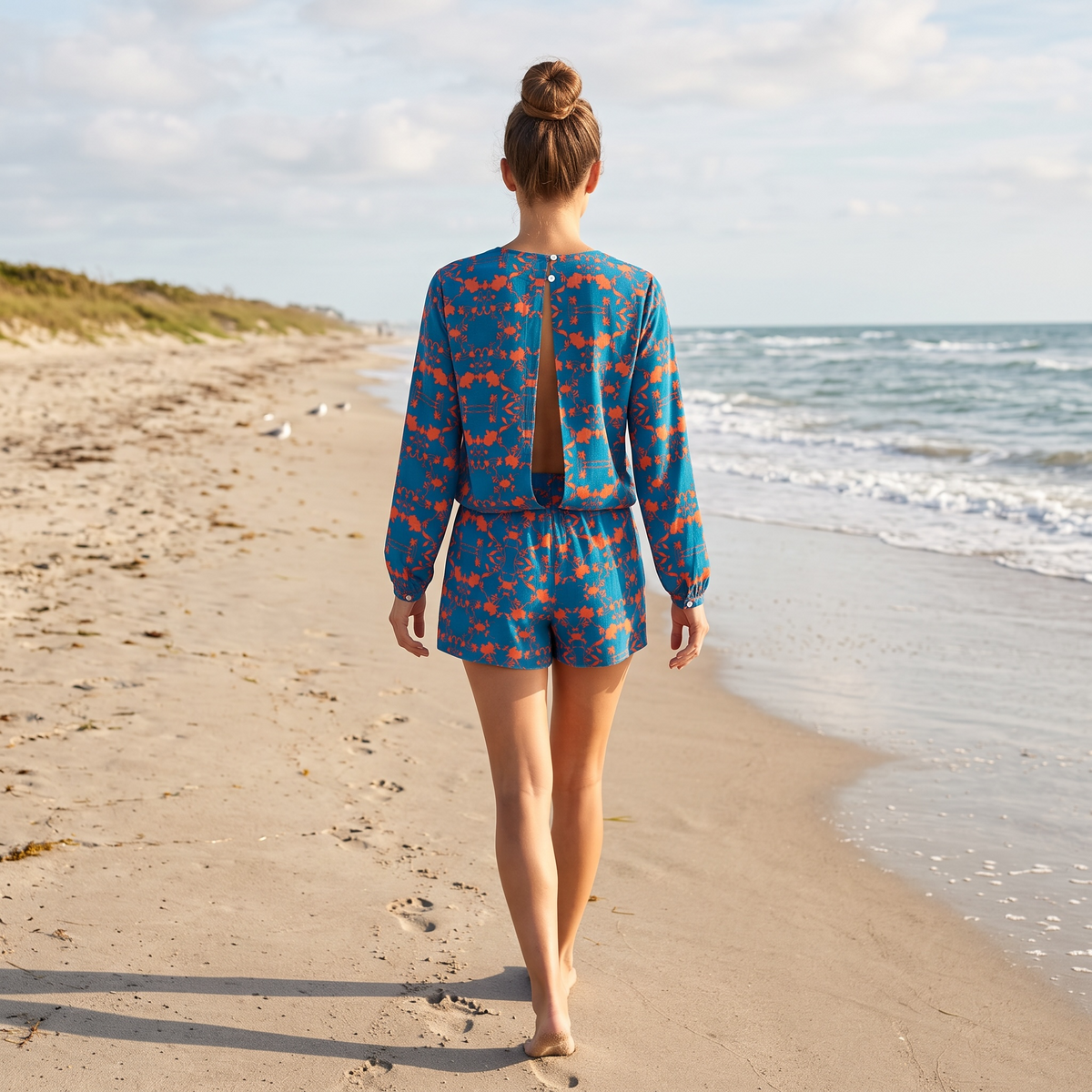 Coral Vine and Blue Romper