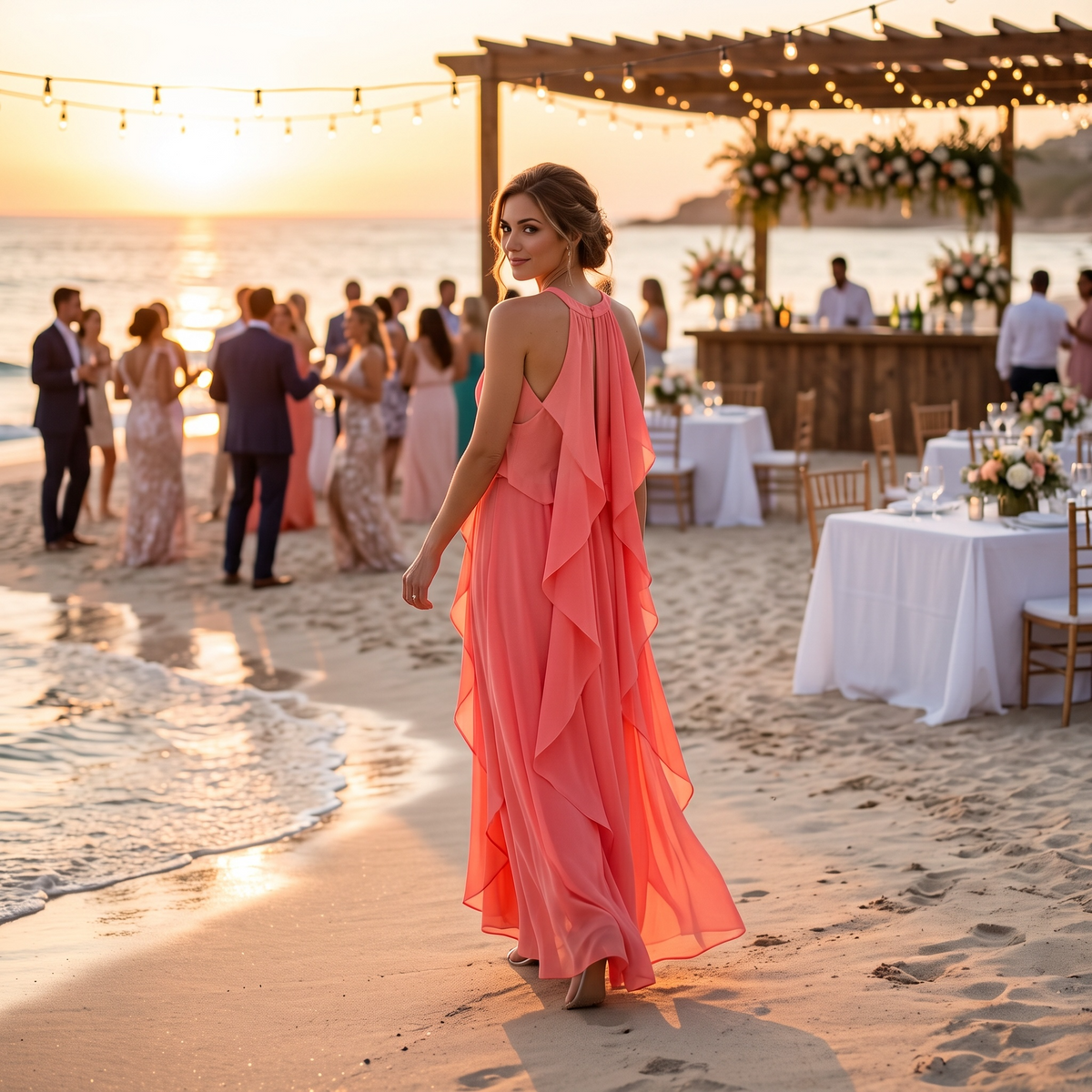 Coral Ruffe High/Low Dress