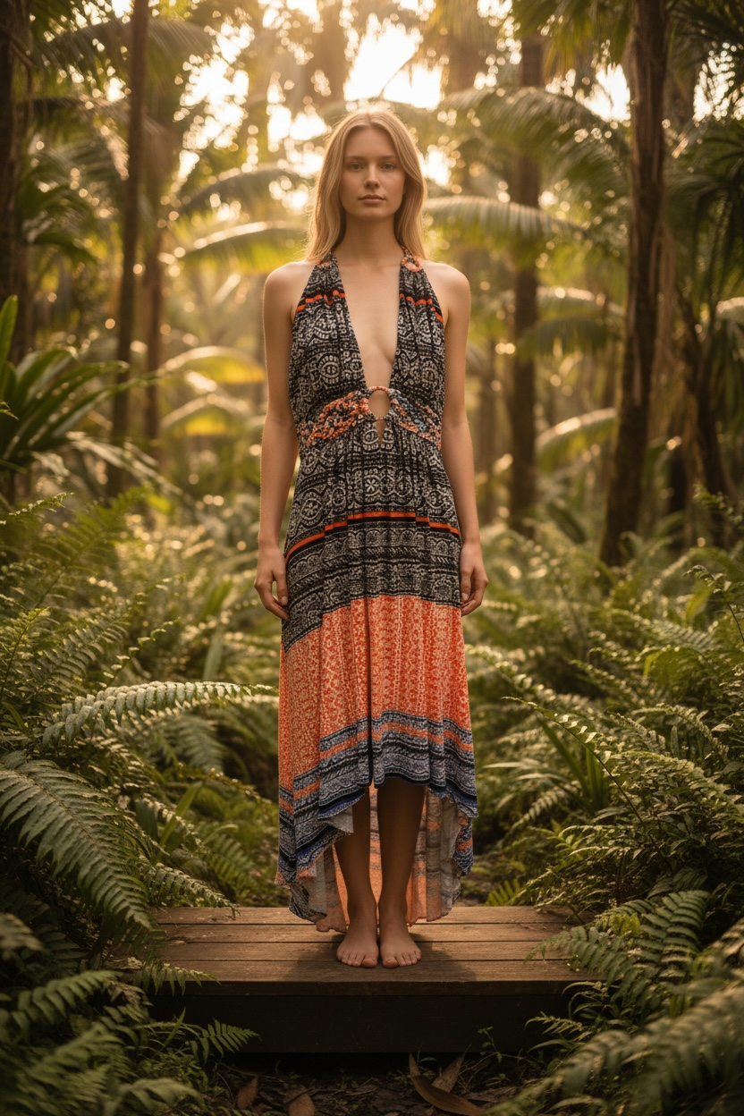 Tropical Mosaic Halter Dress