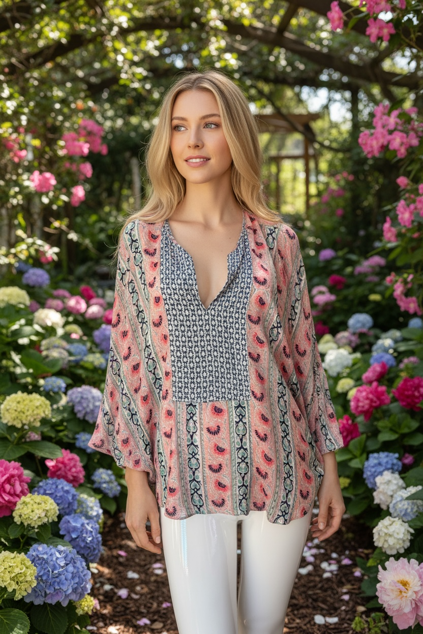 Blush Garden Print Boho Blouse