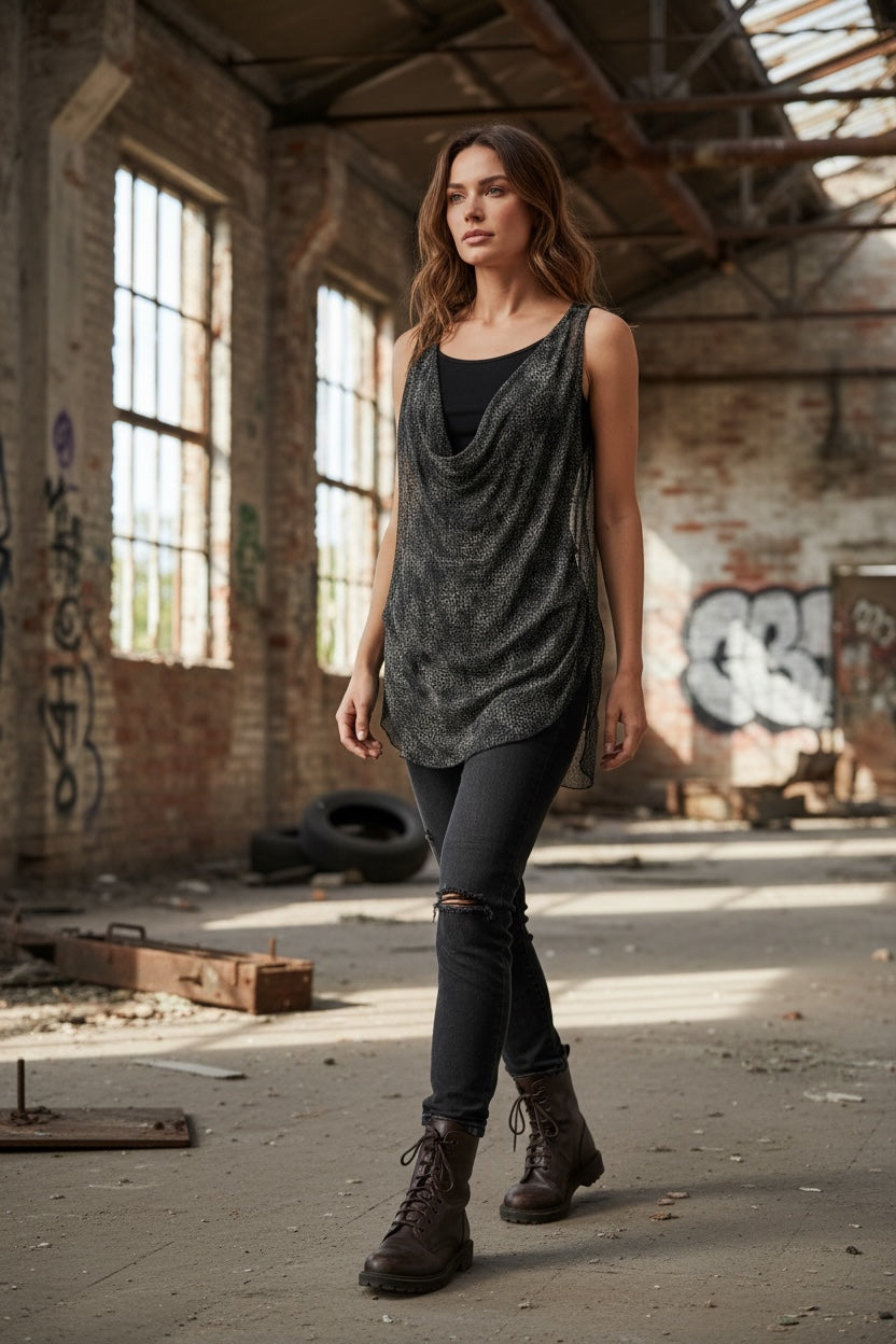 Charcoal Drape Tunic &amp; Skinny Jeans Look
