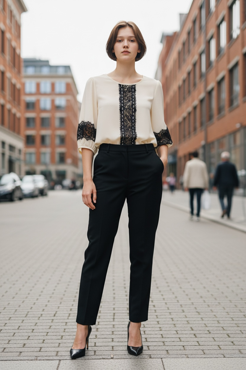 Ivory Lace Detail Office Blouse