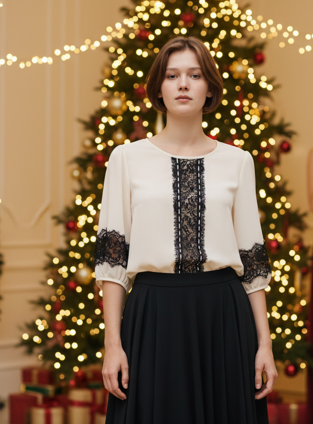 Ivory Lace Detail Blouse