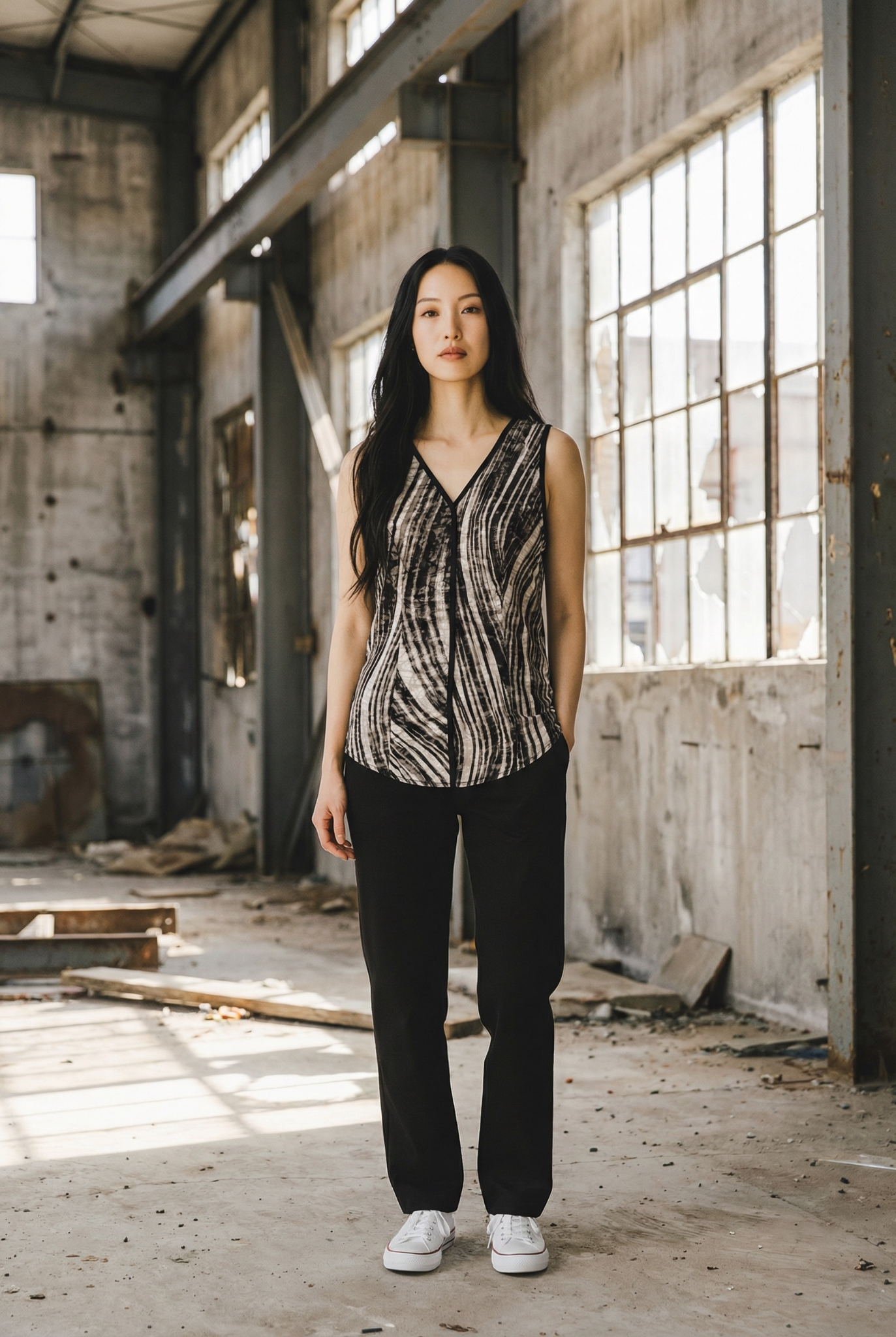 Monochrome Abstract Sleeveless Blouse
