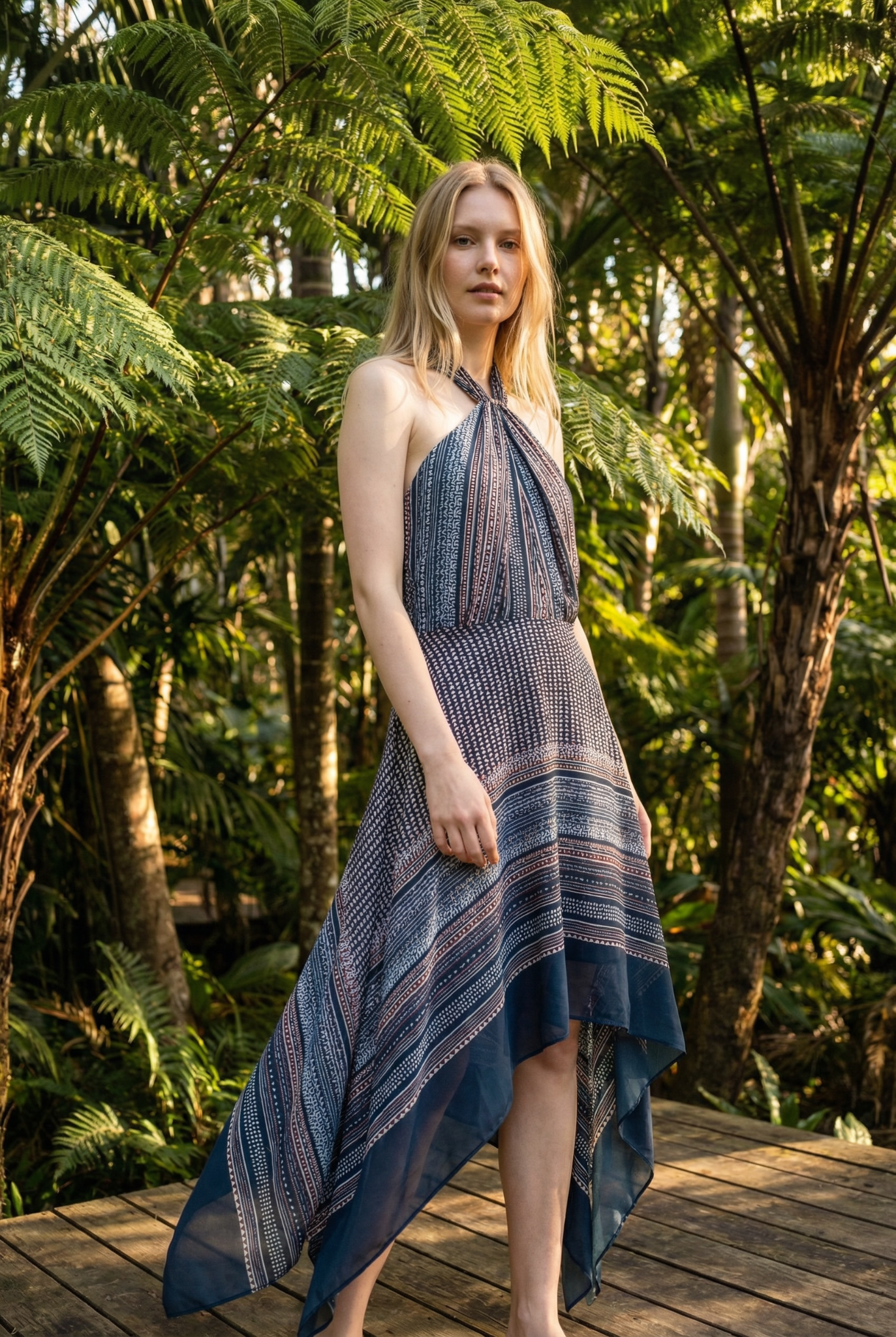 Navy Stripe Handkerchief Hem Maxi Dress