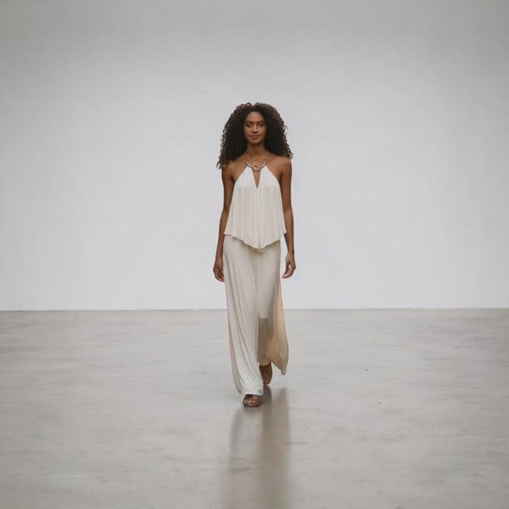 Sky Ivory Halter Dress with Gold Necklace Embellishment-3